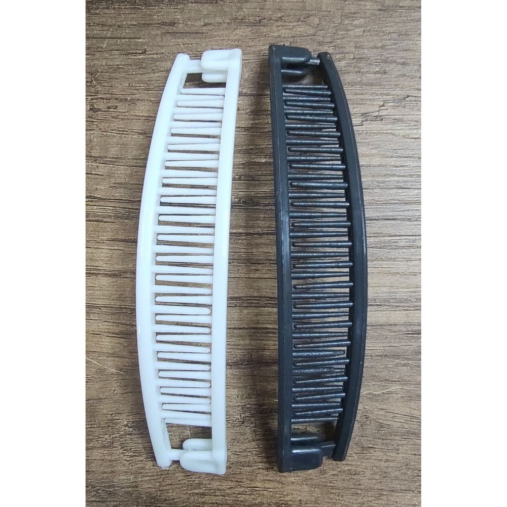 Lot Of 2 Banana Hair Clips Vintage Clincher Combs White Black Z23